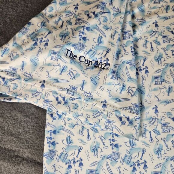 Johnnie‎ O Mens Polo Shirt Large Geometric All Over Print Hawaiian Hula Girls - Picture 4 of 7